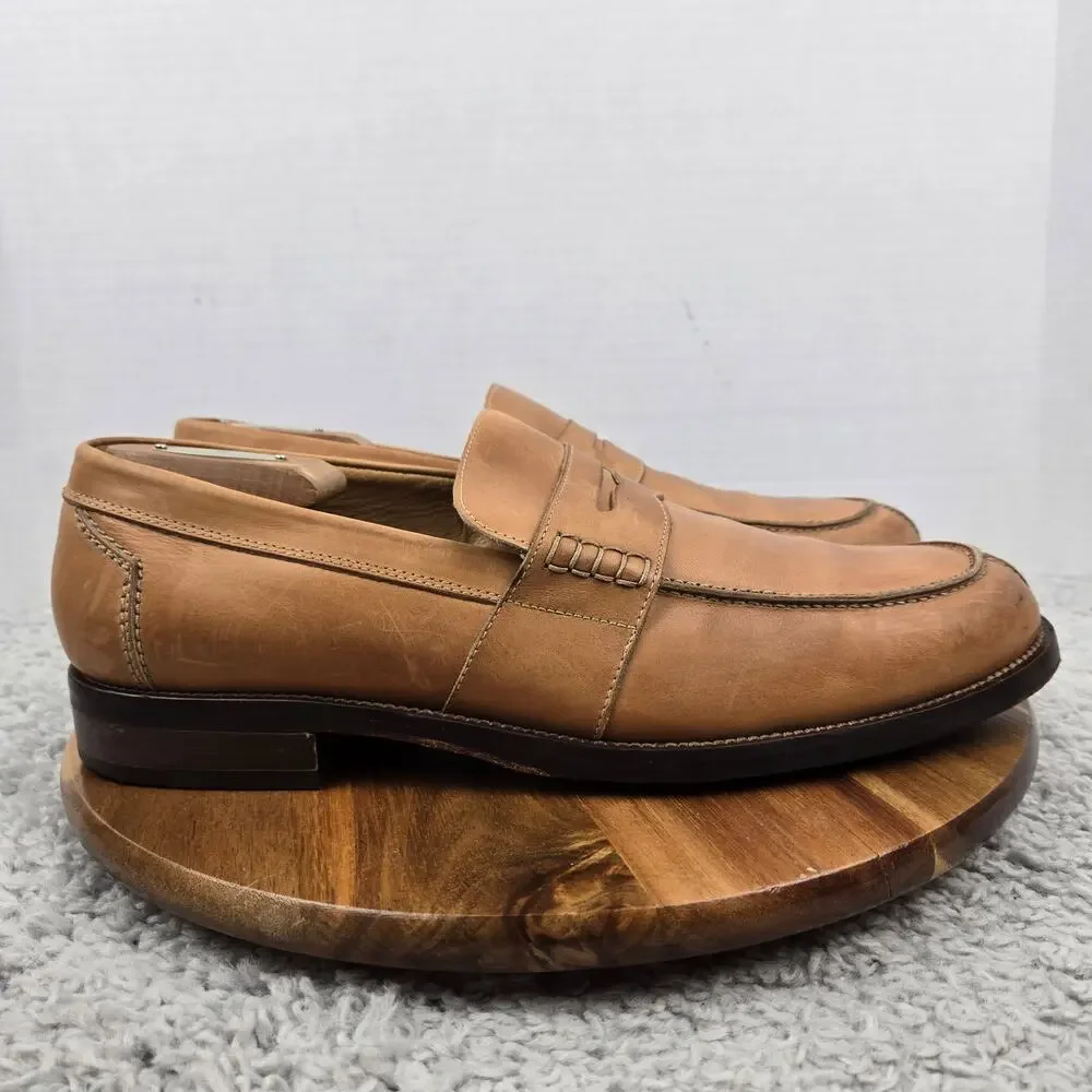 Martin Dingman Mens 12 Tan Brown Leather Casual Split Toe Italy Penny Loafer